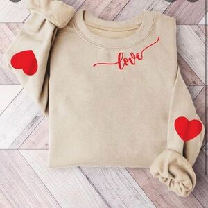 NEW-never worn Beige Love Sweater with Red Heart Accents